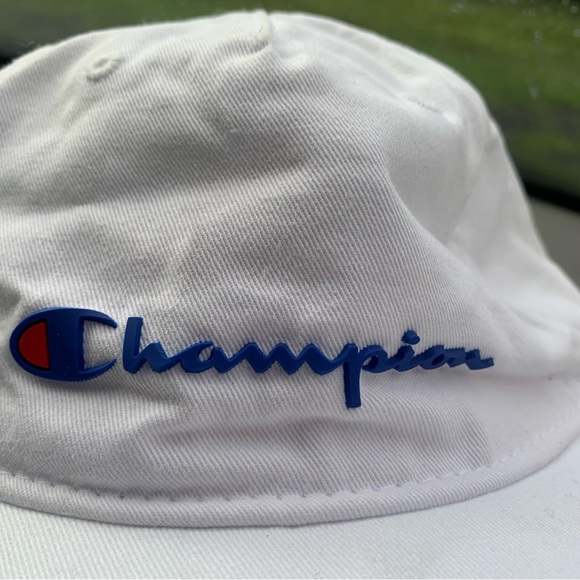 Champion bright white blue writing baseball cap adjustable silver clasp back - Picture 4 of 11